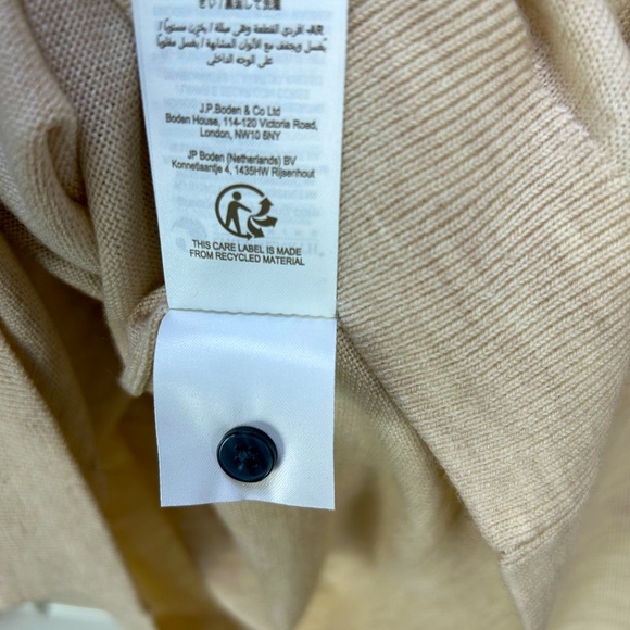 NWT Boden Ruffle Button Front Merino Wool Sweater Heathered Oatmeal Size 10 - Picture 11 of 13